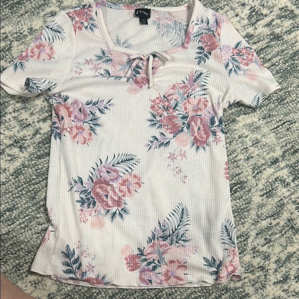 Art Class Pink and Gray Tie Front Short Sleeve Tee